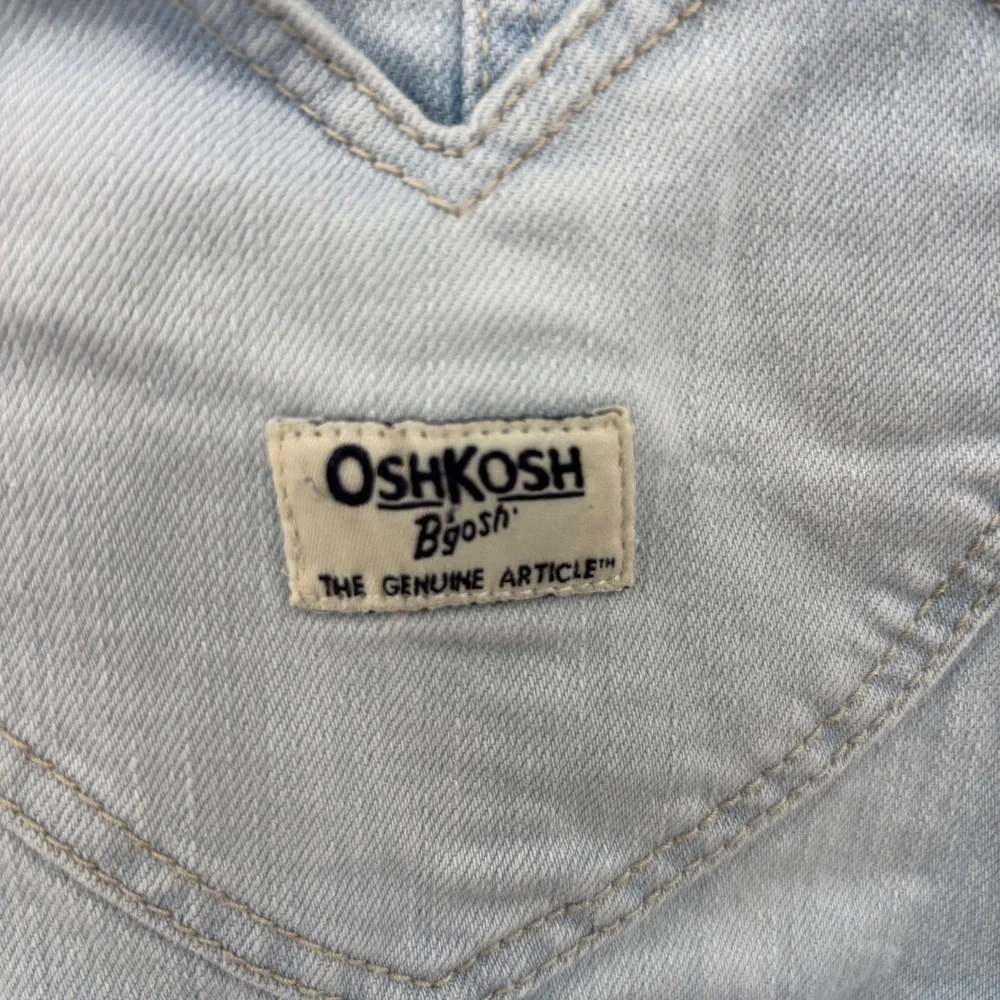 OshKosh Denim Overall Skirt Kids 5T Light Blue Heart Pocket Frayed Hem Cute Boho